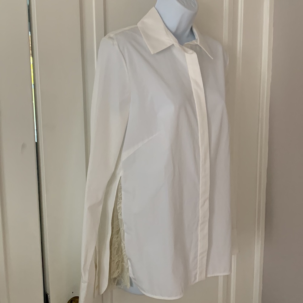 NWT Thakoon white button down Oxford shirt with lace detailing cut outs